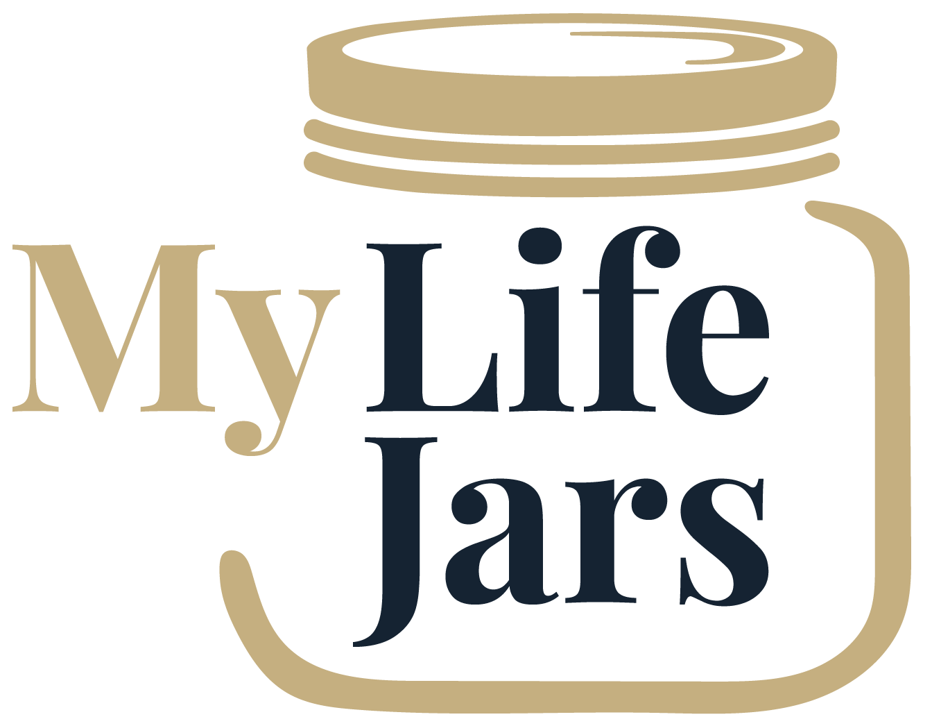 My LifeJars Logo Gold Jar Blue Text that reads "My LifeJars"
