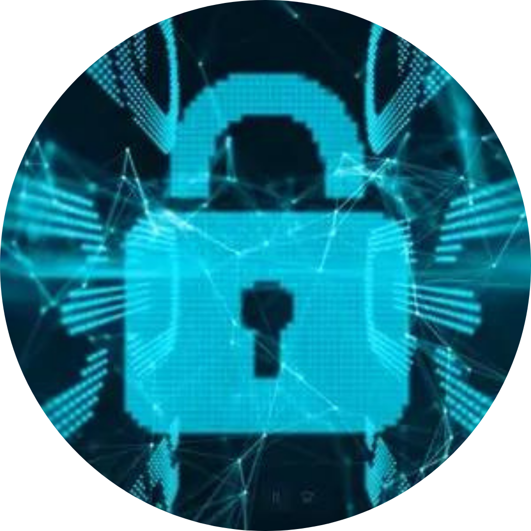 Circle image of a turquoise lock for password management software