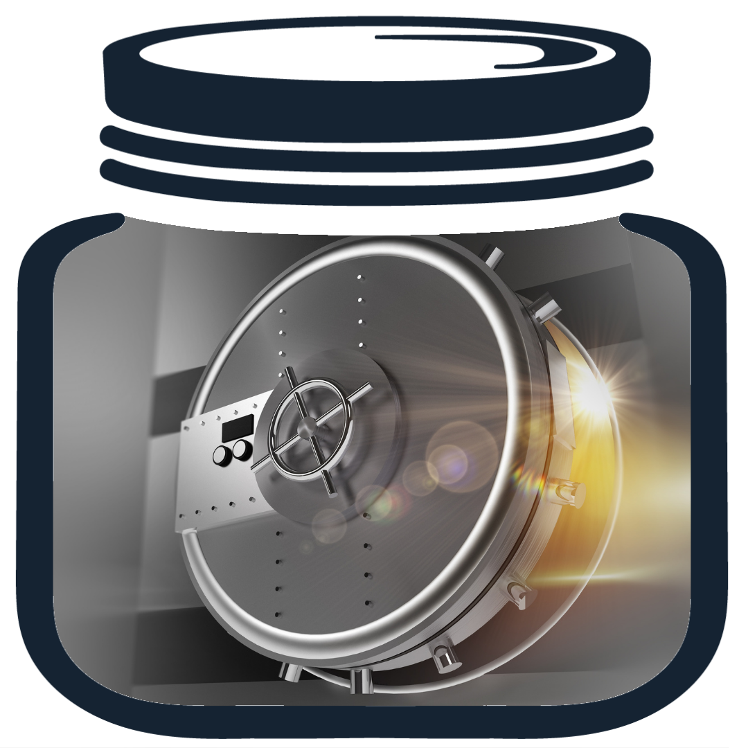 A blue jar outline inside a vault showing how to organize your life and secure your documents.