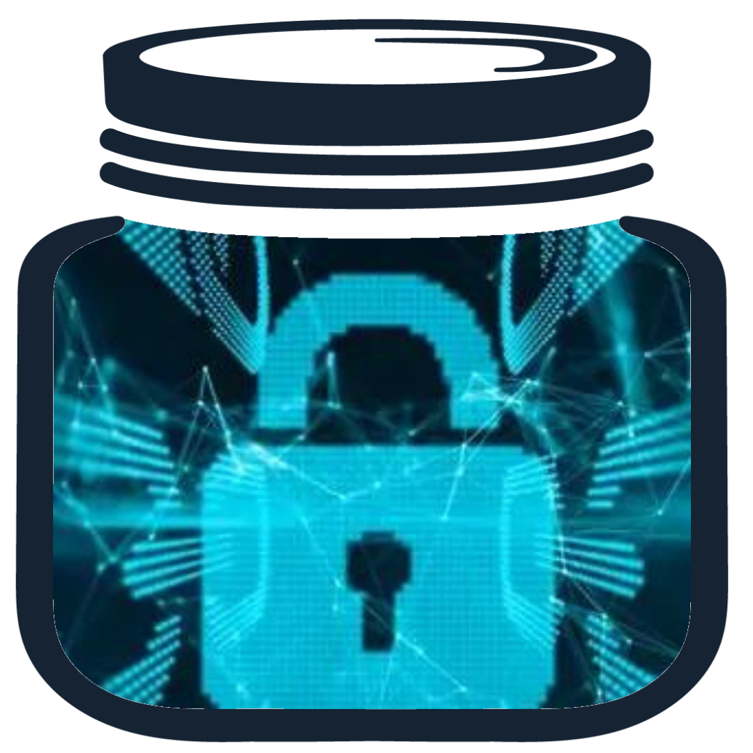 blue my lifejar, inside a turquoise blue lock to secure your passwords