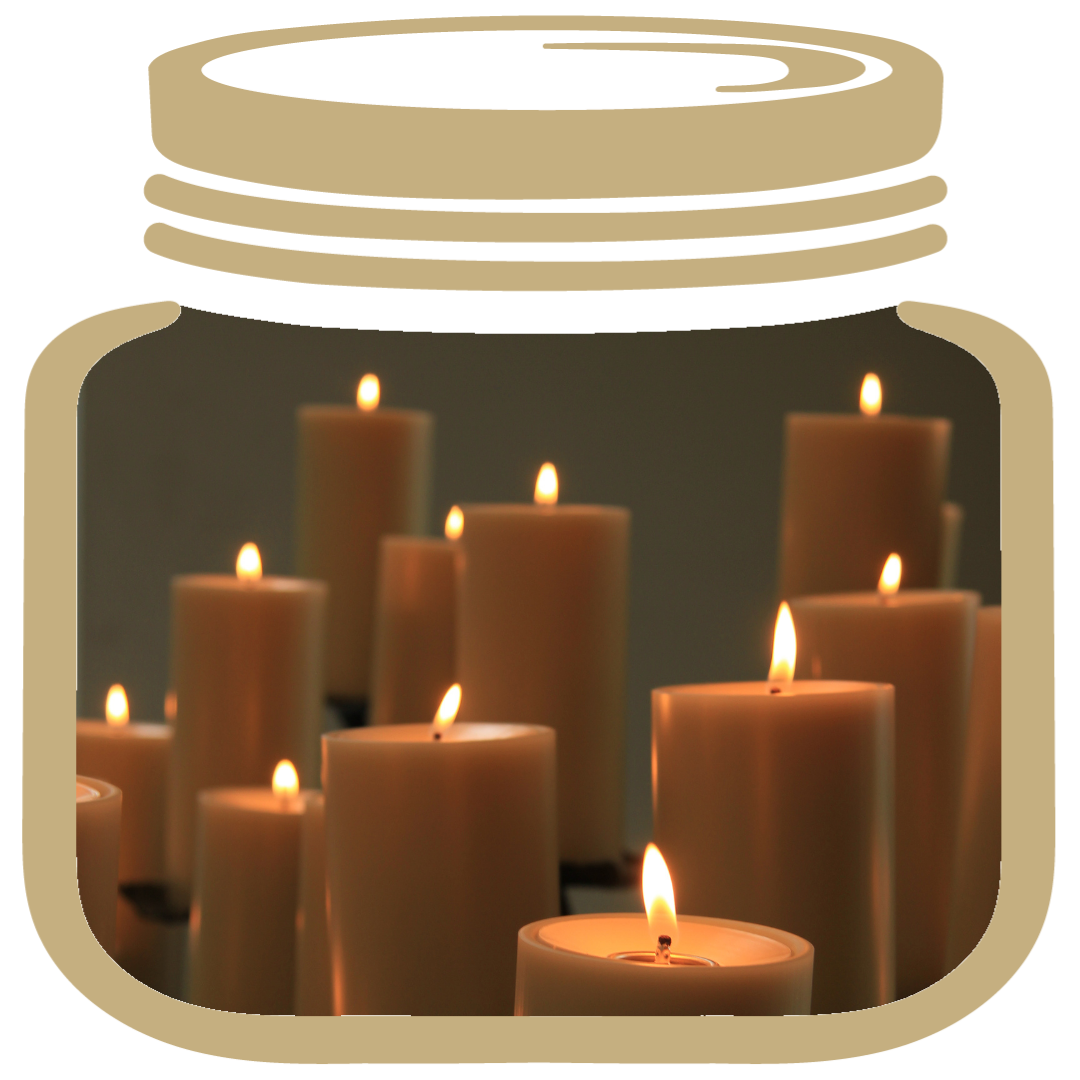 a gold my lifejar, inside candles lit for an online funeral